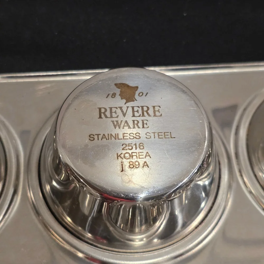 Vintage Revere Ware Stainless Steel 6 Cup Muffin Pan, Cupcake Tin #2516